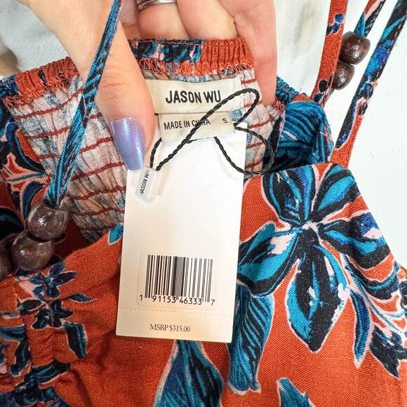 JASON WU Tropical Linen Leaf Dress cutout multi-straps 3161 - Picture 5 of 8